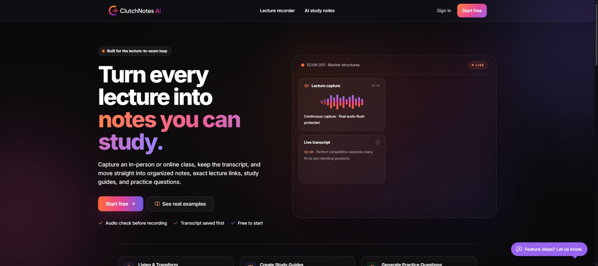 ClutchNotes AI website preview