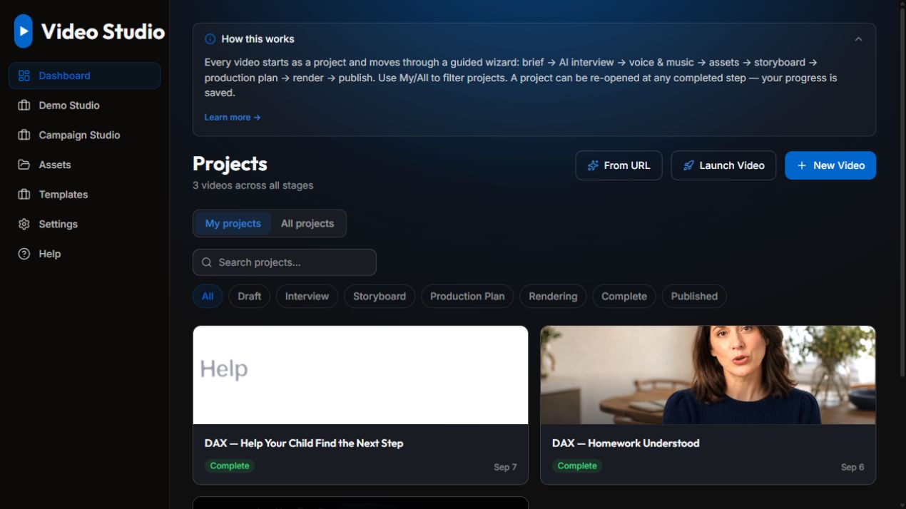 Video Studio — A home for video projects. Personal details removed.